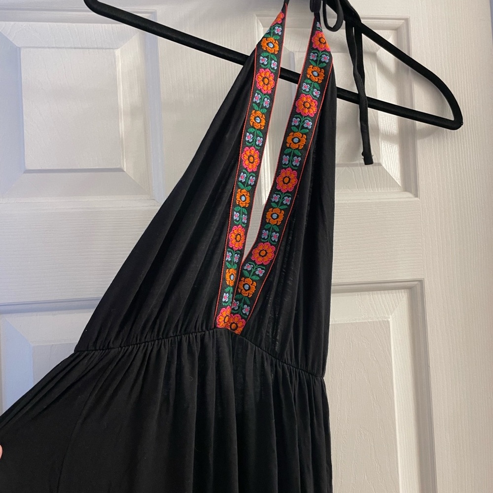 Boohoo Black Maxi Dress with Floral Straps